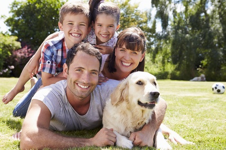 family with a dog pet
